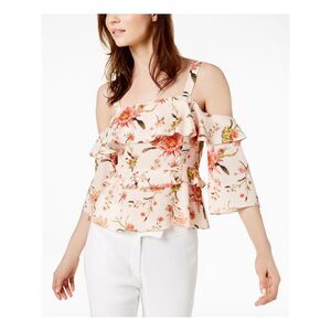 RACHEL ZOE Womens Pink Cold Shoulder Printed 3/4 Sleeve Square Neck Top 10